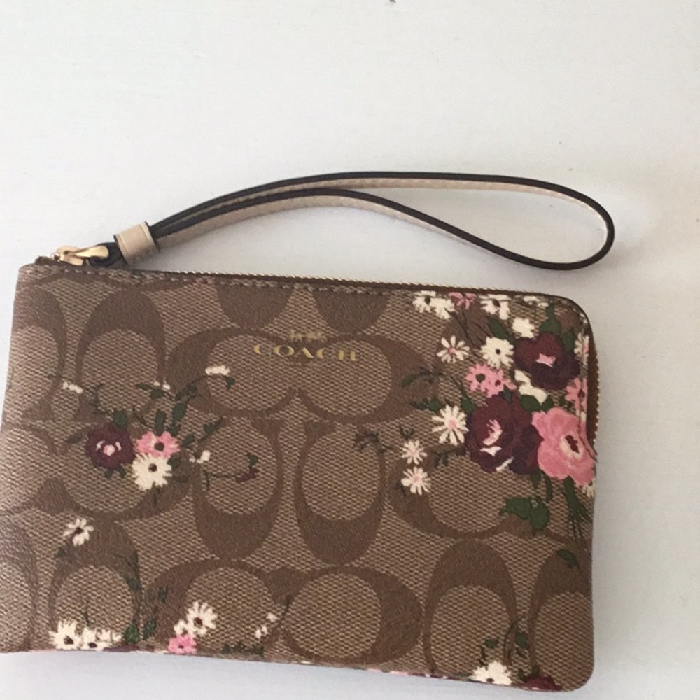 Coach Brown and Pink Floral Clutch
